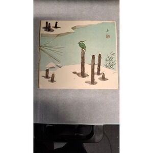 Vintage Japanese Woodblock Print Christmas Card Kingfisher Winter Scene Signed